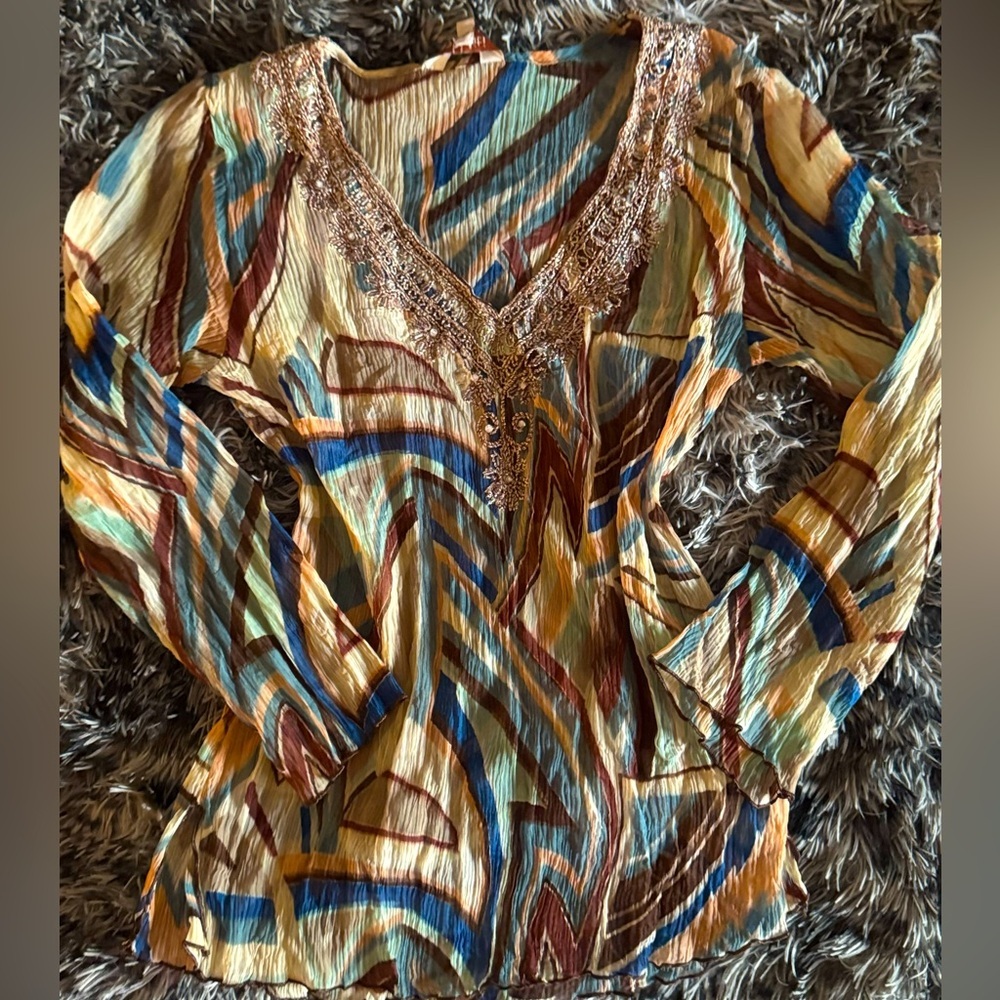 Akkriti Women’s Bohemian Y2K Lightweight Sequin Tunic Top Size L - Picture 5 of 10
